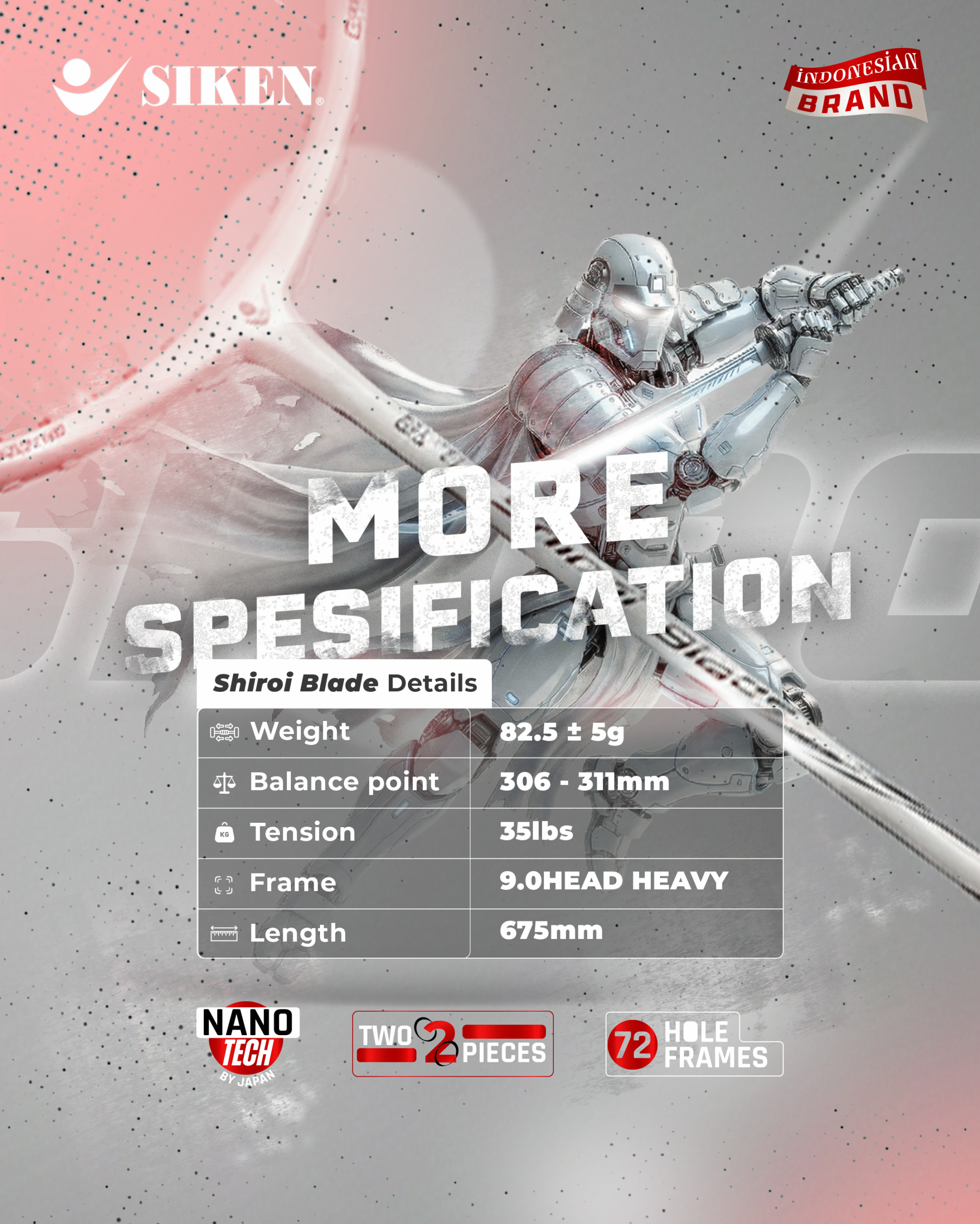 Raket Badminton Siken Shiroi Blade - Gambar 3